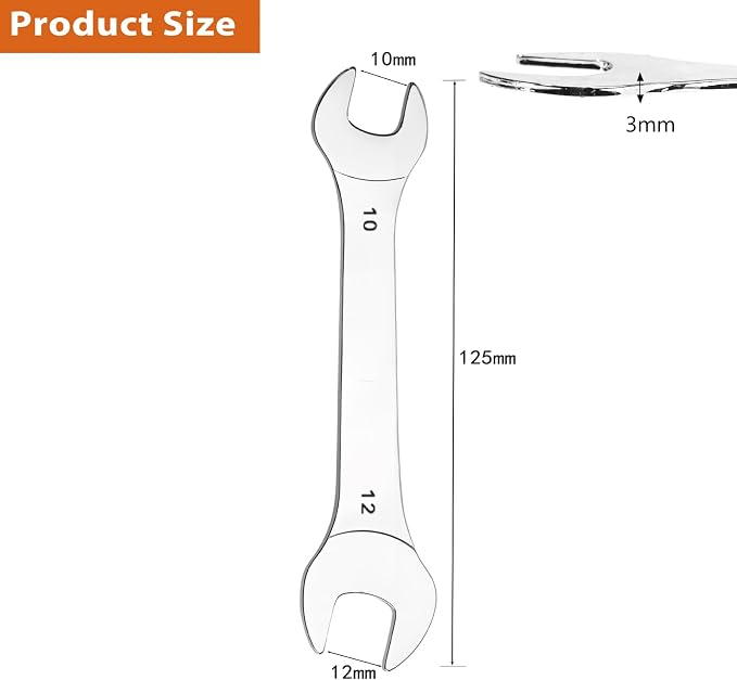 Super-Thin Open End Wrench, 3mm Ultra Thin Open End Wrenches 10 x 12mm Chrome Vanadium Steel Wrench for Tight Spots Repair