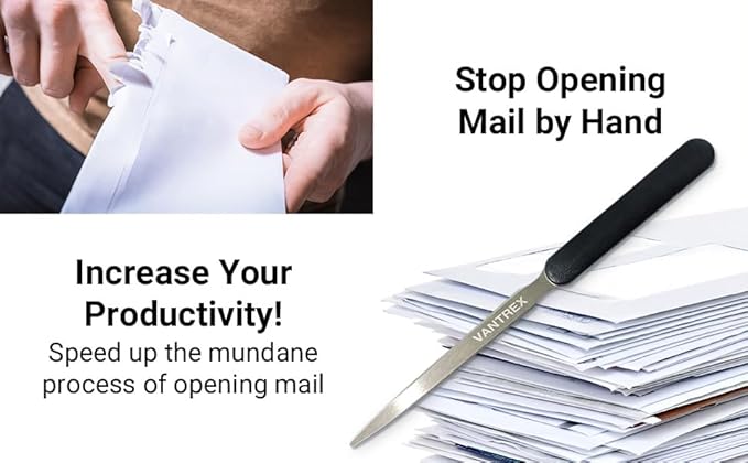 1 Lightweight Stainless Steel Letter Opener, 7.5 Inches Long and One-Piece Construction, Perfect Envelope, Mail and Letter Opener Envelope Slitter for The Home and Office.