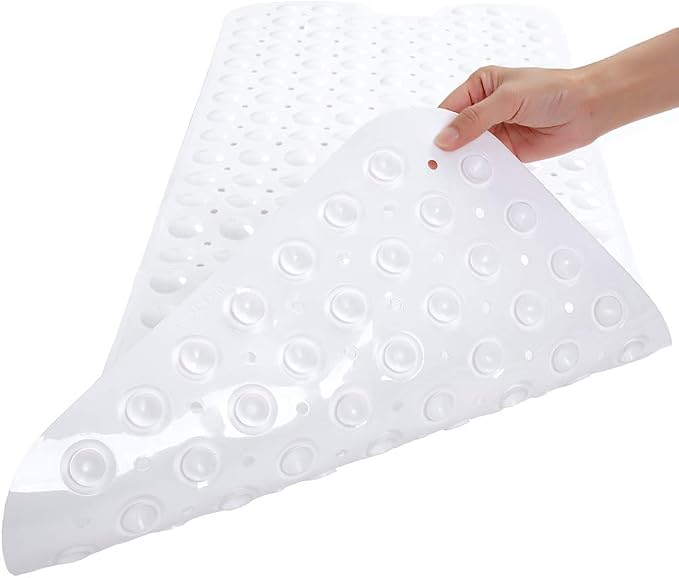 Tree Bud Bathtub Mats for Shower Tub Non-Slip Bath Mat 39 x 16 Inch Extra Long Shower Mat, Bath Tub Mat for Bathroom with Machine Washable, BPA Free for Kids (White)