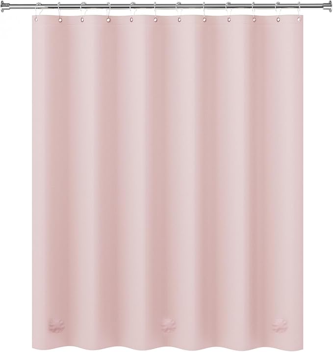 AmazerBath Light Pink Shower Curtain Plastic 72x72 Inches, Premium PEVA Shower Curtain Pink, 8G Heavy Duty Shower Curtains for Bathroom with 3 Big Weighted Stones and 12 Rustproof Grommets
