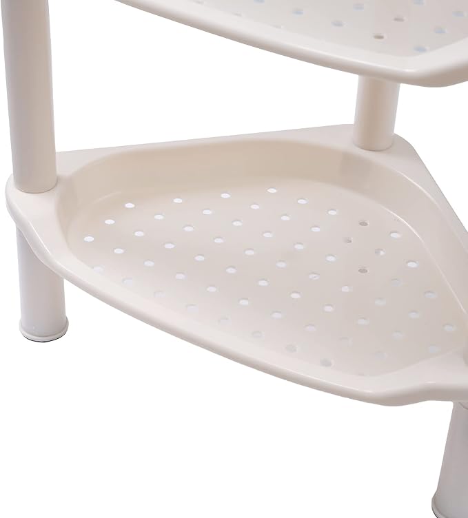 3 Tier Shower Caddy Organizer Shelf Corner, 13.5 x 10 x 26 Inches, Rustproof, Plastic Shower Rack Stands for Inside Bathroom, Bathtub, Shower pan, Beige (Round Slot Beige 3 Tier)