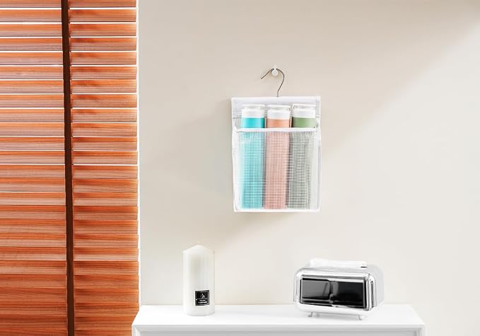 ALYER Hanging Mesh Shower Caddy Organizer Bathroom Storage Bag with Hooks for College Dorm, Gym, Swimming,RV and Travel,White
