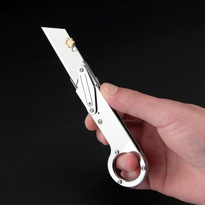 Mutipurpose Stainless Steel Utility Knife, Easy Slide Retractable Blade, EDC Box Cutter Push pull Cutter Knife for Everyday Carry (Style2)