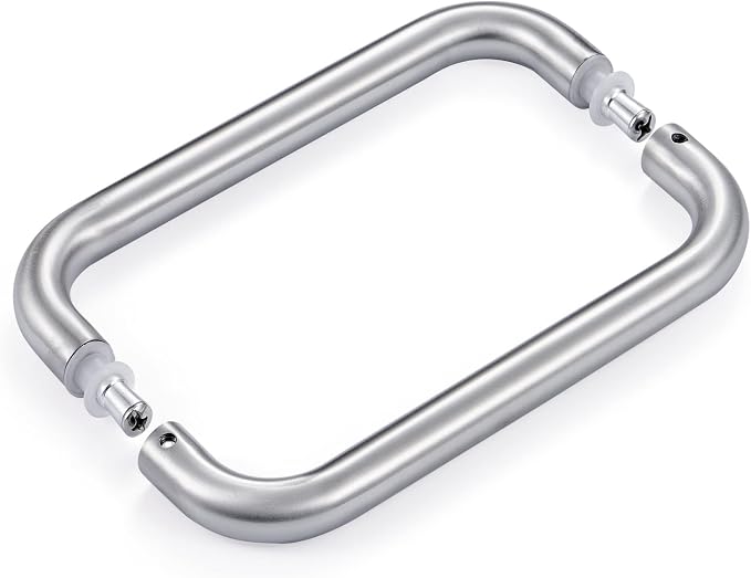 Ranbo Brushed Nickel 6" （CTC） Tubular Back-to-Back Shower Door Handle，3/4" Diameter Pull Handles with Metal Washers, for 1/4"- 1/2" Thick Glass and 1-3/8" - 2-1/6" Thick Wooden or Metal Doors