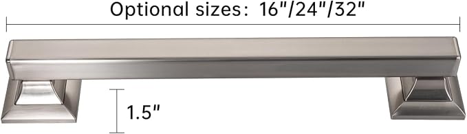 Joyrain Stainless Steel Square Grab Bar - ADA Compliant 500lb Weight Limit, 16/24/32 Inch Bathroom Safety Rail for Seniors & Disabled (Brushed Stainless Teel, 16 inch)
