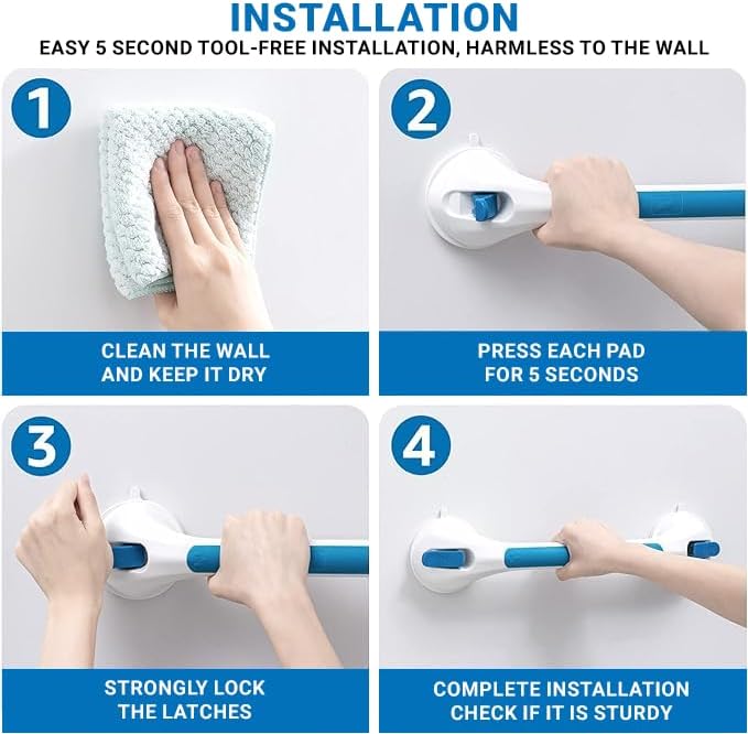 ANZZI Triple Suction Grab Bar for Bathtub and Shower with 180 Degree Swiveling Action, Shower Handle with Suction for Elderly and Kids, Portable Lifeline Grip Safegrip Bath Handle, AC-AZ061
