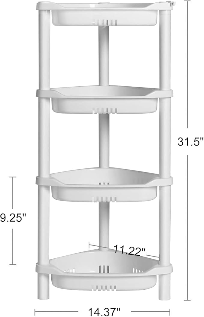 ELYKEN 4 Tier Shower Caddy Organizer Shelf Corner, 14.4 x 11.2 x 31.5 Inches, Rustproof, Plastic Shower Rack Stands for Inside Bathroom, Bathtub, Shower pan, White
