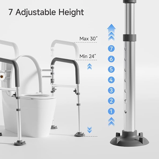 Loyoda Toilet Safety Rails,Height-Adjustable Toilet Frame Width-Adjustable Toilet Handles Foldable Toilet Rail Provides Support for Seniors ， Pregnant ，Disabled （Gray）