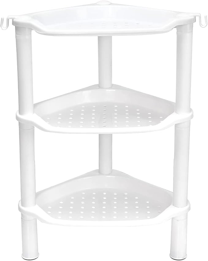 3 Tier Shower Caddy Organizer Shelf Corner, 13.5 x 10 x 26 Inches, Rustproof, Plastic Shower Rack Stands for Inside Bathroom, Bathtub, Shower pan, White(Round Slot White 3 Tier)
