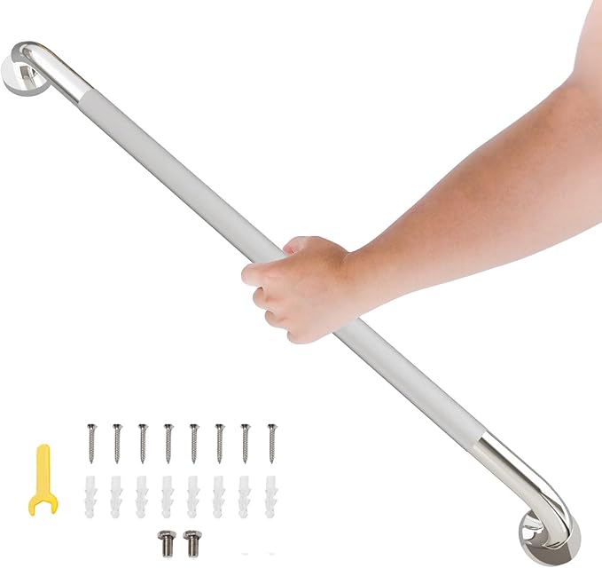 32 Inch Shower Grab Bar, Bathroom Grab Bar Handle with Anti-Slip Knurled Grip, Stainless Steel Bath Balance Bar, 1.25" Diameter Bath Safety Bar Support for Seniors Elderly Pregnant, Brushed Nickel