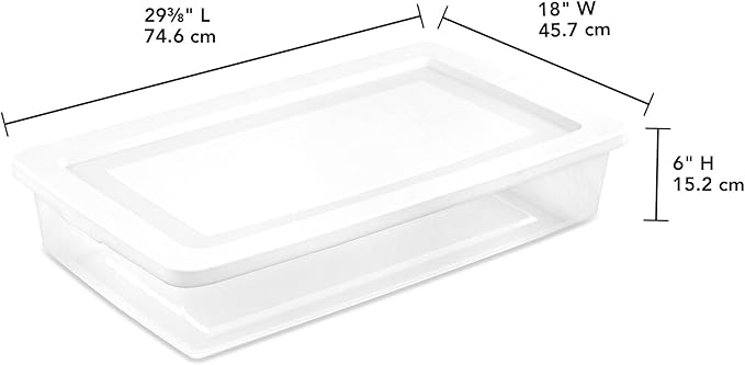 Sterilite 6 Pack Storage Box, 41 Quart Stackable Tote, Clear Plastic Container with Secure Snapping White Lids for Home and Office Organization