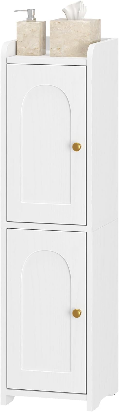 Hzuaneri Bathroom Storage Cabinet, Small Corner Floor Cabinet with 2 Doors and Adjustable Shelf, Narrow Toilet Paper Cabinets, Bathroom Organizer for Small Spaces, 7.9" D x 7.9" W x 29.5" H White