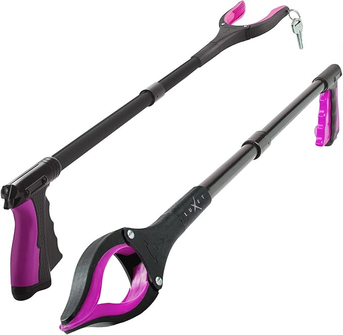 Grabber Reacher Tool - 2 Pack - Latest Version Long 32 Inch Foldable Pick Up Stick - Strong Grip Magnetic Tip Lightweight Trash Picker Claw Reacher Grabber Tool Elderly Reaching - by Luxet (Pink)