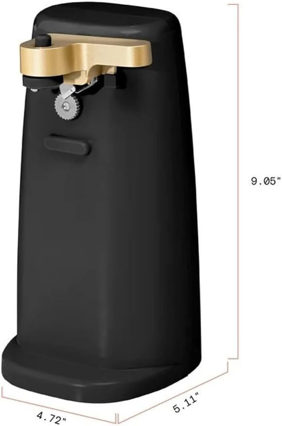 Bayfalcon LLC Electric Can Opener with One-Touch Operation, Smooth Rotation, Built-In Lid Magnet, Compact Countertop Design, Easy-Prep Kitchen Tool in White and Gold Finish (Black Sesame)