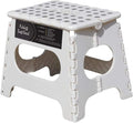Non-Slip Folding Step Stool, Sturdy Safe Enough - Holds up to 300 Lbs - 11 inch Footstool for Adults or Kids, Folding Ladder Storage/Opens Easy, for Kitchen,Toilet,Camping (White/Gray Dot, 11'')