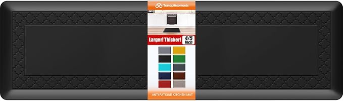 4/5 Inch Thicker Kitchen Mats for Floor Non-Slip Anti Fatigue Comfort Mat Waterproof Kitchen Rug for Sink, Office,Home Stain Resistant Standing Desk Rugs-17.3"x 60", Black