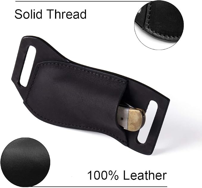 Gentlestache Leather Pocket Knife Sheath for Belt, Folding Knife Holster, EDC Belt Sheath, Compact Draw Black