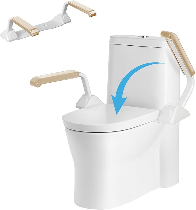 Toilet Safety Rails for Seniors, Heavy Duty Foldable Toilet Support for Seniors, Elderly Toilet Seat Rails with Arms, Toilet Bars for Elderly and Disabled Up to 520LBS, Easy Installation Toilet Rails