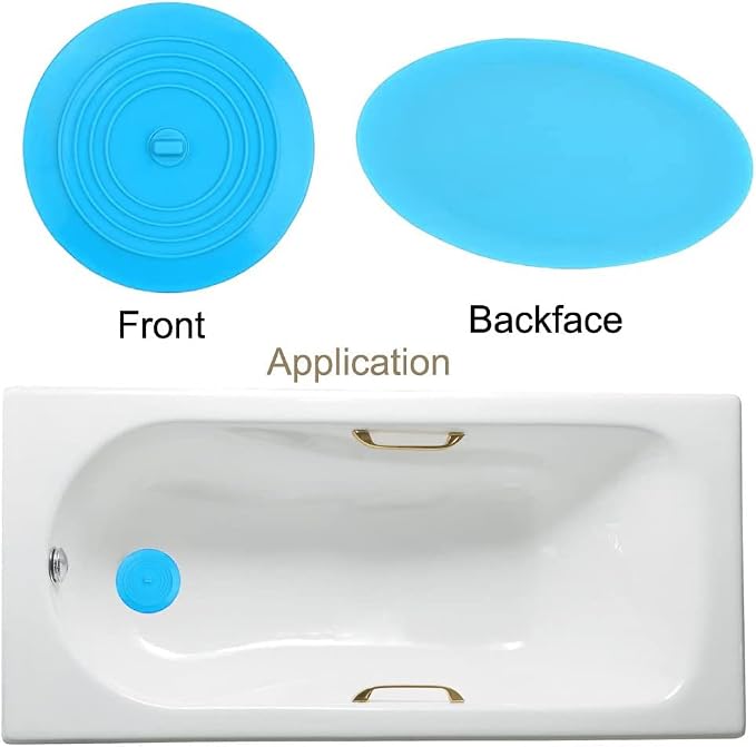 V-TOP Tub Stopper 2 Pack, 6 inches Large Silicone Drain Plug Hair Stopper Flat Suction Cover for Kitchen Bathroom and Laundry
