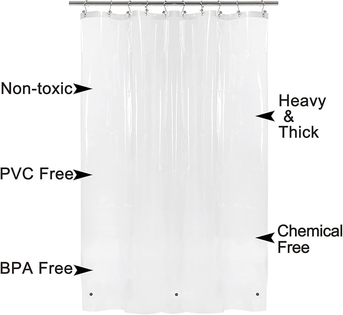Barossa Design Extra-Long Shower Curtain with 84 inches Height (72x84),PEVA - Waterproof,Eco-Friendly, Non-Toxic, Odorless, PVC Free, Metal Grommets (Clear)