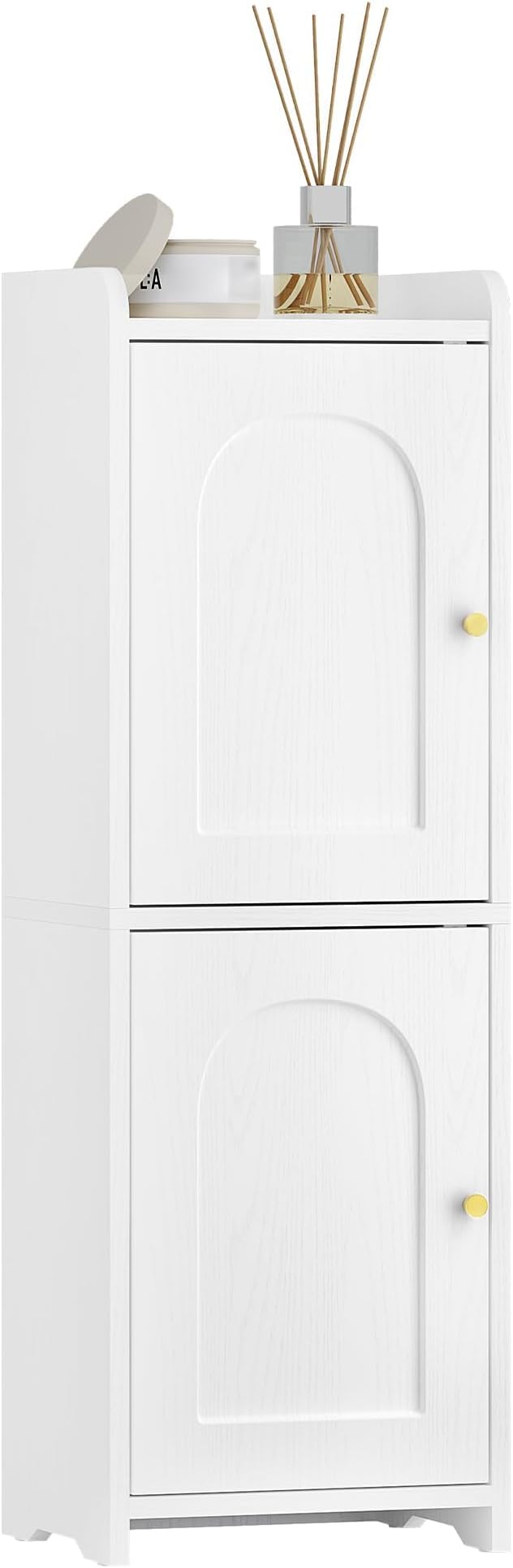 Hzuaneri Bathroom Storage Cabinet, Small Corner Floor Cabinet with 2 Doors and Adjustable Shelf, Narrow Toilet Paper Cabinets, Bathroom Organizer for Small Spaces, 7.9" D x 9.8" W x 29.5" H White