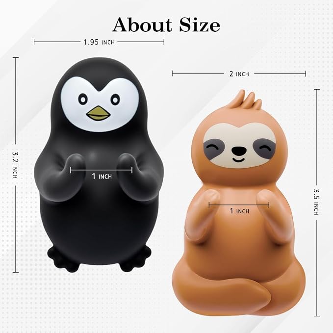 Cute Sloth and Penguin Waterproof Self-Adhesive Shower Hook Set, Brown Sloth and Black Penguin Razor Holder Bathroom Accessories for Men Women Animal Lover, Animal Lover Bathroom Decor Gifts