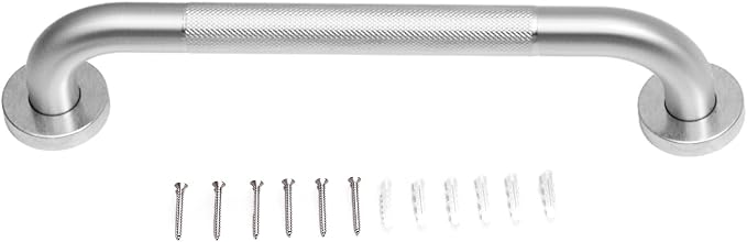 16" Brushed Nickel Bathroom Non-Slip Grab Bar, Stainless Steel Knurled Wall Hanging Safety Pole, Elderly Tub Shower Load-Bearing Balance Handle