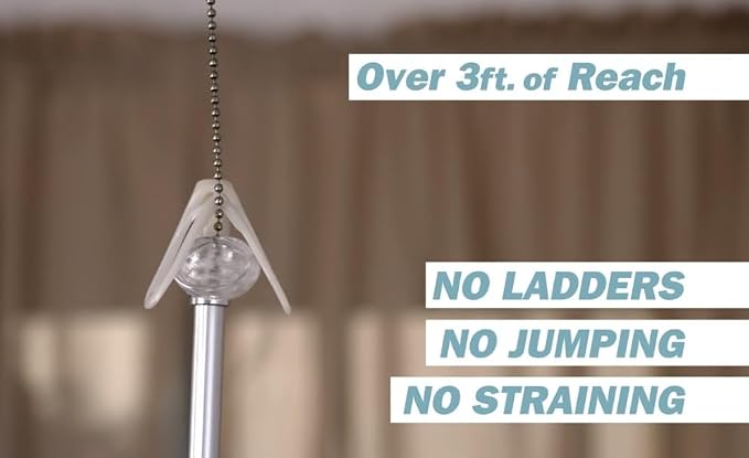 Jokari Ceiling Fan Pull Chain Grabber, 3-Foot Telescoping Rod with Precision Grip for Adjusting Ceiling Fan Speed and Airflow Direction, No Ladder Needed, Ideal for Seniors and Safe Home Use