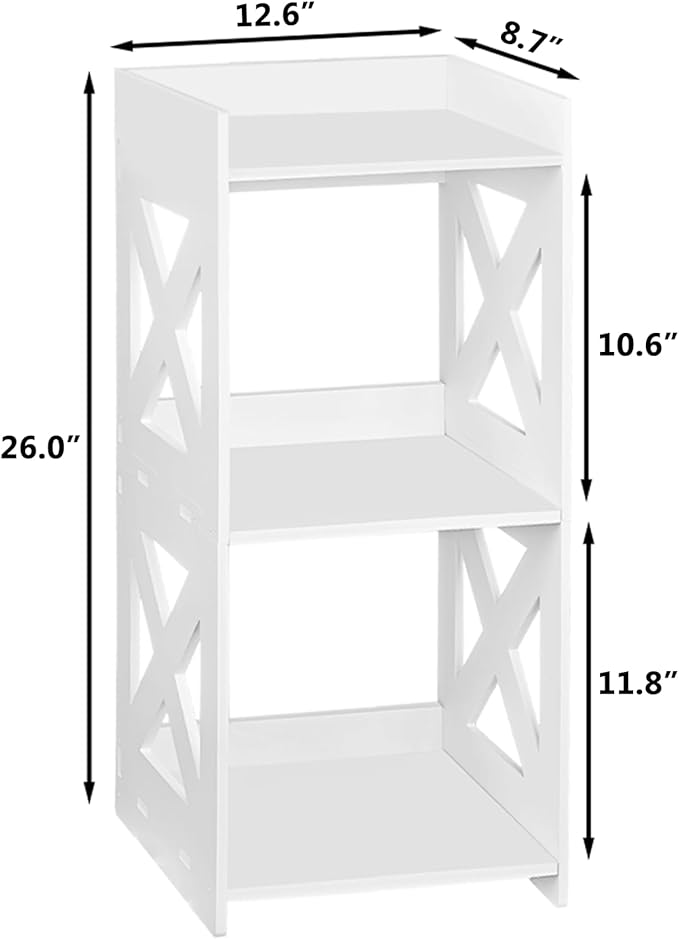 Small Bathroom Storage Corner Shelf, Waterproof PVC Narrow Floor Stand, Slim Gap Filler Organizer for Toilet Side, Laundry Room, Shower, Kitchen Spice Rack, White Restroom Holder (3-Tier)