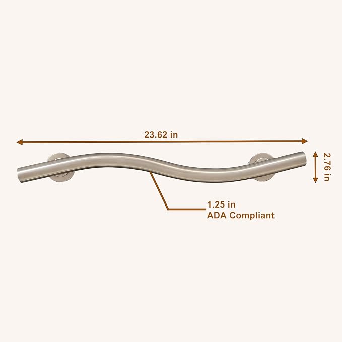 Handicap Grab Bars, Wave Shaped 2 Pack 24 Inch Shower Grab Bar for Seniors, 304 Stainless Steel ADA Grab Bars for Bathtubs and Showers, Safety Shower Handles for Elderly, Disabled (Brushed Nickel)