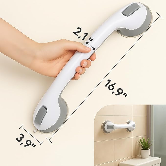 Grab Bars for Bathtubs and Showers, Shower Grab Bars for Seniors, Shower Handles for Elderly Suction, Safety Bars for Showers and Walls (16 Inches - 2PK), Gray, CIV_SGB_2SC_16.5IN_2PK
