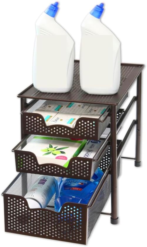 Simple Houseware Stackable 3 Tier Sliding Basket Organizer Drawer, Bronze
