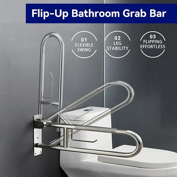 30 Inch Toilet Grab Bar, Fold Down Grab Bar with Paper Holder, Knurled Anti-Slip Grab Bars for Toilet, Stainless Steel Handrails Toilet for Seniors Disabled Elderly Pregnant, Brushed Nickel