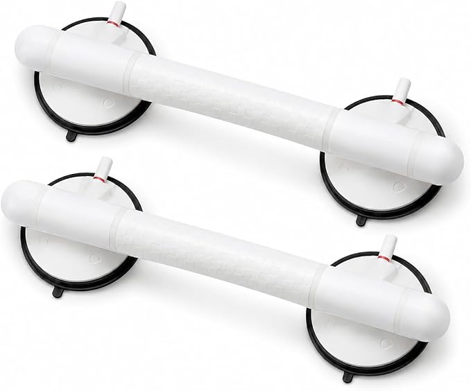 Magicbox Grab Bars for Bathtub for Seniors, 2 Pack 14.4 Inch No Drilling Shower Grab Bar with Vacuum Suction, Red Line Warning, Bathroom Safety Handle for Elderly Parents
