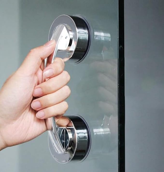Suction Cup Door Handle, Glass Door Handle, Refrigerator, Drawer, Bathroom, Suction Cup armrest, Bathtub Shower Handle, Kitchen Drawer Cabinet Handle (Big Silver)