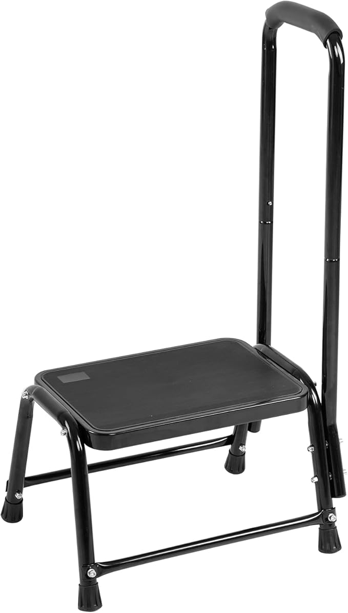 Step Stool with Handle for Adults，Seniors Heavy Duty Holds 350 lbs.Stepping Stool for Elderly Adults, Attractive Black for Kitchen