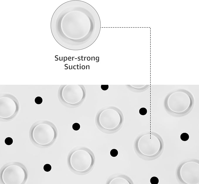 WarmSnow Long Bathtub Mat Non Slip 39.5 x 16 Inch, Inside Shower Mats with Suction Cups & Drain Holes, Soft TPE Bath Mat for Tub, Quick-Drain Bathroom Floor Mats, White
