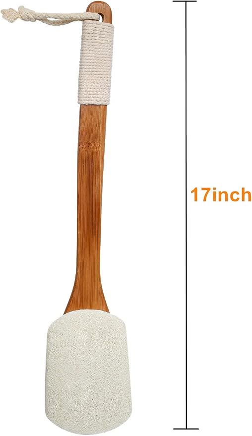Leotruny 100% Natural Exfoliating Loofah with Long Wooden Handle Shower Back Brush (Off-White (2 Pack))