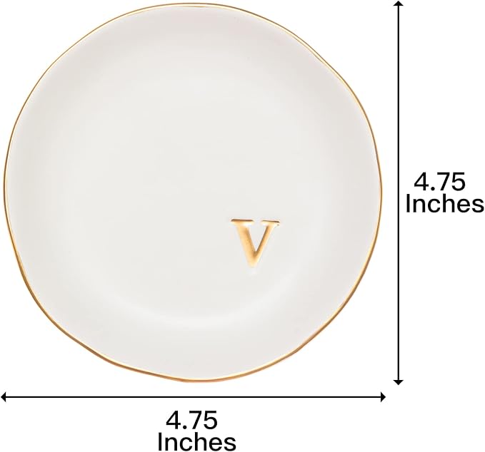 COLLECTIVE HOME - Ceramic Jewelry Tray, Decorative Trinket Dish for Rings Earrings Necklaces Bracelet Watch Keys, Birthday Mother's Day Christmas Gift for Women, 4.75", White Surface (V)