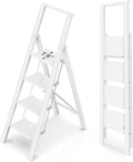 WOA WOA 4 Step Ladder for 10 Feet High Ceiling, Lightweight Foldable Ladder with Non-Slip Wide Pedals, Step Stool with Safe Handrail, Space Saving for Home, Kitchen, Indoor & Outdoor 300lbs - White