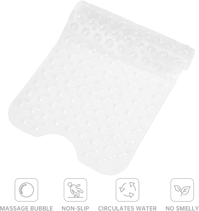 Wirhao Bathtub Mat Non Slip Shower Mat 39×16 Inches Bath Mat for Tub Machine Washable Tub Mat Large for Bathroom with Suction Cups and Drain Holes Clear