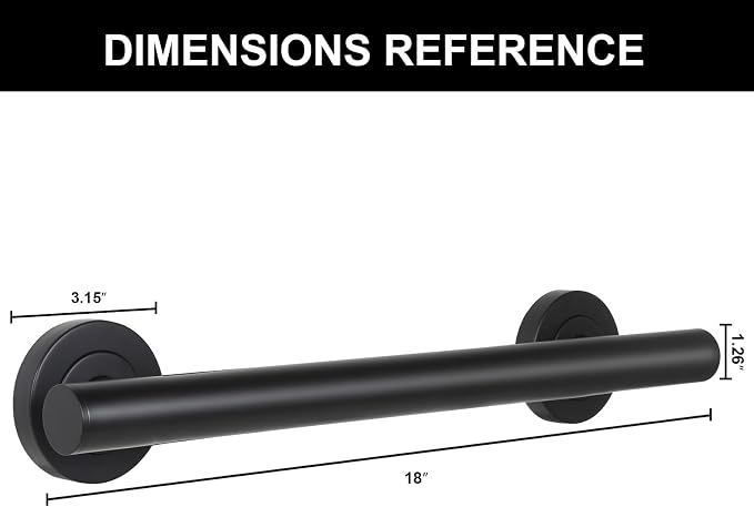 Lava Odoro Shower Grab Bar, Modern Stainless Steel Handicap Grab Bar for Bathtubs and Showers, Shower Safety Bar for Seniors Disabled, ADA-Compliant (Matte Black, 18 Inch)
