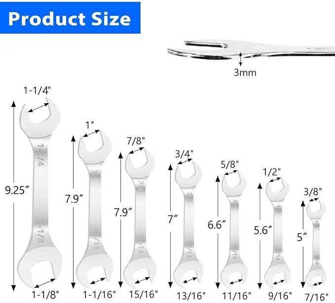Super-Thin Open End Wrench, 3mm Ultra Thin Open End Wrenches SAE 1/2" x 9/16" Chrome Vanadium Steel Wrench for Tight Spots Repair