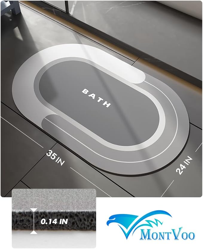 MontVoo Bath Mat - Non Slip, Quick Dry, Stain Resistant Bath Mat Rug for Bathroom Floor - Easy Care Shower Rug for Outside Bathtub - 24"x35" Grey