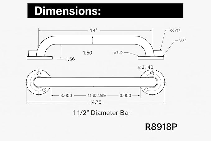 Moen Home Care Bathroom Safety 18 Inch Stainless Steel Handicap Grab Bar for Bathtub and Shower, Slip Resistant Finish, Elderly Assistance Product, Polished Brass, R8918P (Pack of 2)
