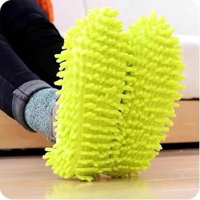 Mop Slippers,Mop Shoes,Dust Duster, Mop Socks for Women Men Kids Foot, Microfiber Reusable for House Office Bathroom Kitchen (Green-2pairs,One Size)