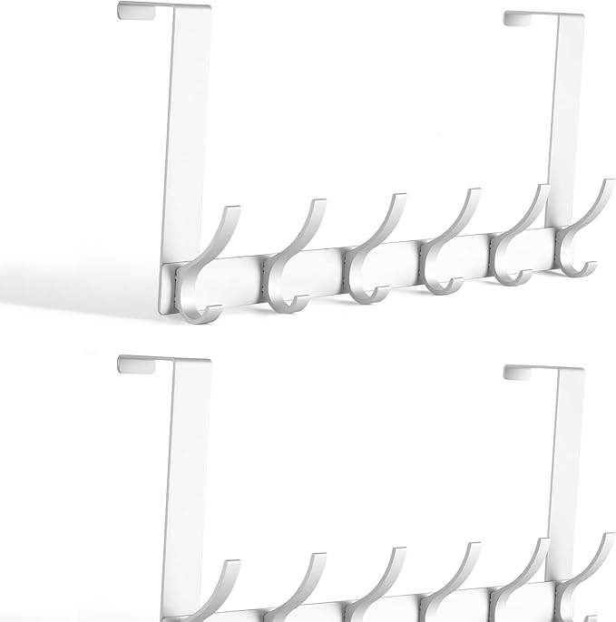 Optish Over The Door Hooks, Door Hanger Hooks for Hanging, Over The Doors Towel Racks for Bathroom with 10 Coat Hook, 2 Pack, Silver, Fit 1-3/4" Doors