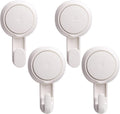 LEVERLOC Heavy Duty Suction Cup Shower Hooks 4 Pack, Damage-Free Shower Hangers for Inside Bathroom Wall, Powerful Vacuum Suction Towel Hooks, Loofah Holders, Easy to Install and Remove, White