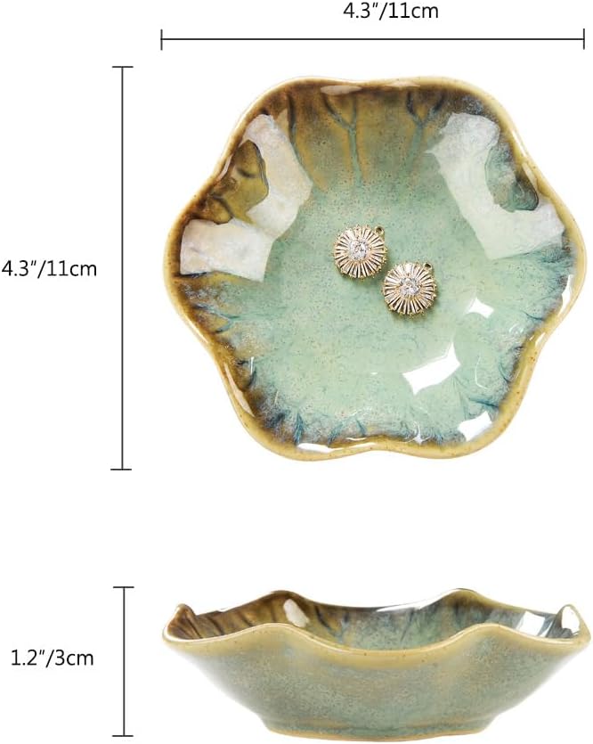 JAMEND CLXP 2PCS Ring Holder Dish, Small Key Bowl, Ceramic Trinket Tray Jewelry Dish Organizing Necklace Earrings for Mom Friend Sister, All Jewelries Are NOT Included. Crystal Green.