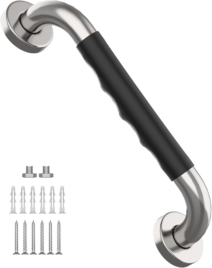 20 Inch Shower Grab Bar w/Anti Slip Rubber Grip, Munzong Stainless Steel Bathroom Grab Bar, Chrome Bathroom Balance Bar,Safety Handrail Support,Handicap Injury Elderly Senior Assist Bath Handle